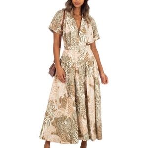 Elegant Palm Print Maxi Dress